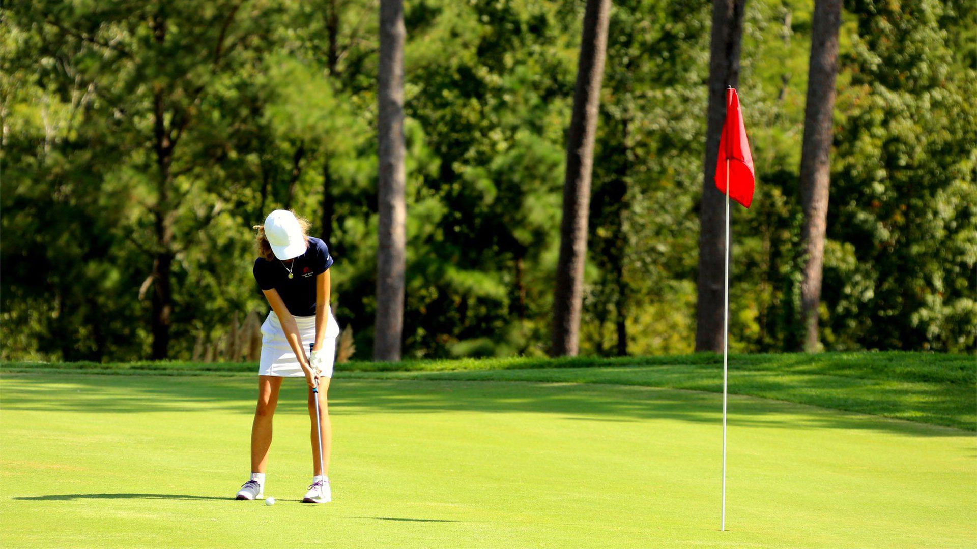 Image of golf ball on tee on grass.